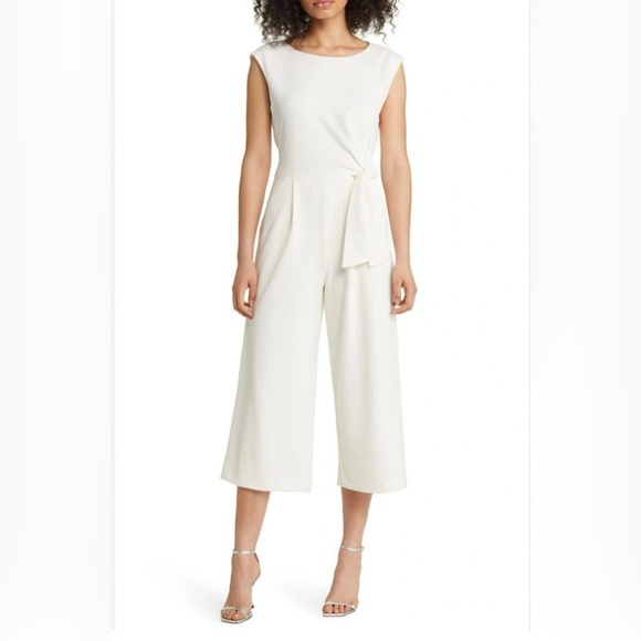 Tahari ASL Scuba Crepe Side Knot Jumpsuit – Size 10 – Ivory - Picture 2 of 10